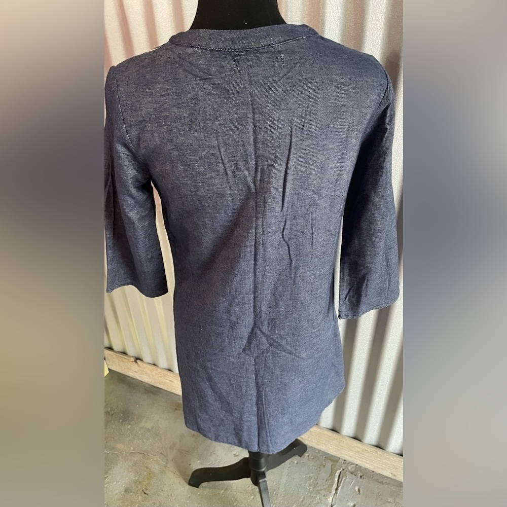 Flying Tomato Aztec Boho Chambray Embroidered 3/4 Sleeve Dress Size Small Petite - Picture 3 of 6